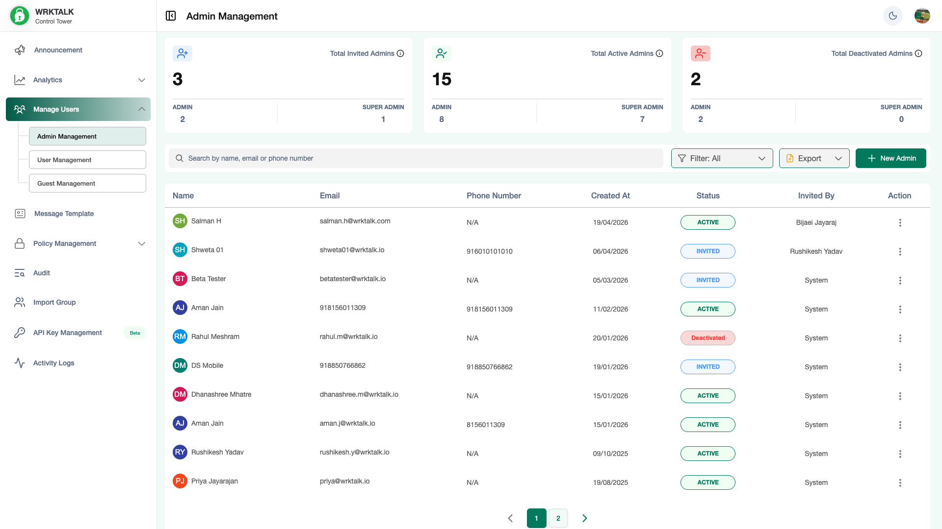 Manage Users — WrkTalk